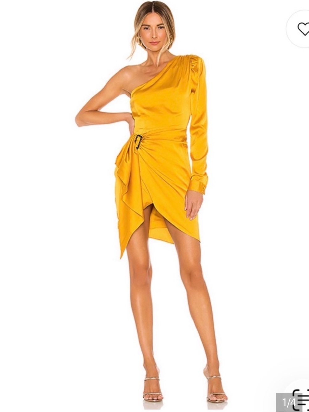 Lovers + Friends One-Shoulder Mustard Satin Mini Dress